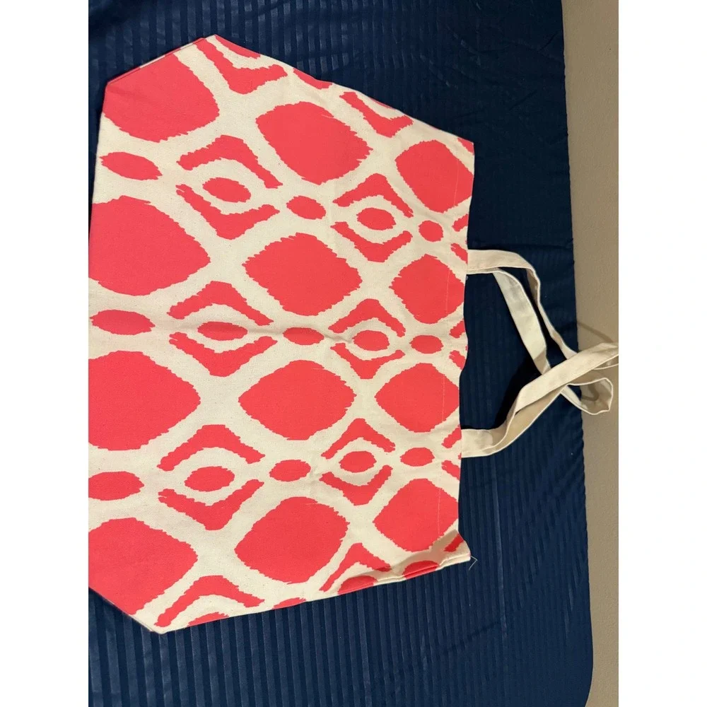 Pink Ikat Diamond Canvas Tote Bag Bohemian Reusable Shopper Pink White